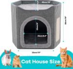 Large Cat Bed for Indoor Cat Cave for Pet Cat House with Scratch Pad, Foldable Cat Hideaway,18x17.3x15 inches.Grey - Image 8