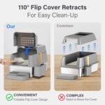 Stainless Steel Litter Box with Lid, XL Extra Large Enclosed Cat Litter Box for Big Cats 110° Flip Cover, Top Entry Metal High Sided Litter Box & Pedal & Scoop, Anti-Leakage (Grey) - Image 3