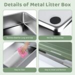 Homegroove XXXL Stainless Steel Litter Box with High Sides, 28"x20"x12" Extra Large Cat Litter Box for Big Cats, Metal Cat Litter Boxes Anti-Urine Leakage, Easy Clean (Green) - Image 6