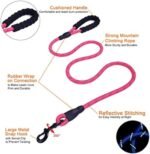 5' Strong Dog Leash for Medium Large Dogs Heavy Duty Rope with Reflective Threads Padded Handle for Big Dogs Puppy, Pink - Image 3