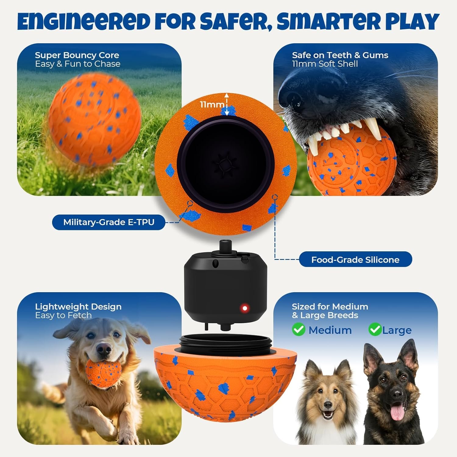Interactive Dog Ball: Moving Dog Ball Auto Rolling - Interactive Dog Toys for Boredom - Bouncy & Throwable, Type-C Rechargeable, Washable, for Small & Medium & Large Dogs - Orange - Image 10