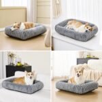 Dog Bed for Medium Dogs, Super Soft Rectangle Washable Dog Beds, Warming Furry Pet Bed with Removable Zipper Cover, Grey, 25 x 21 x 8inch, Suitable for Dogs Under 30lb - Image 7