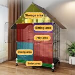 46''Rolling Bird Cage Large Wrought Iron Cage for Cockatiel Sun Conure Parakeet Finch Budgie Lovebird Canary Medium Pet House with Top Storage Area - Image 3
