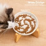 Slow Feeder Cat Bowl Raised with Stand, 16 cm Wide Elevated Ceramic Shallow Slow Eating Pet Bowl for Dry/Wet Food, Anti-Vomiting Cat Puzzle Feeder, Whisker Friendly, Dishwasher Safe (White) - Image 5