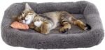 Enjoying Plush Cat Bed Mat 10" x 15" Pet Cushion with Pillow Around for Puppy Cat Curling Sleep Cat Pad for Cat Carrier/Crate Small Dog Self-Warm Bed, Antiskid Bottom, Small - Image 4