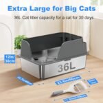 Stainless Steel Cat Litter Box with Lid, XL Litter Box for Big Cats, High Sided Metal Pan, Anti Leakage,Odor-Free & Easy Cleaning,Included Scoop &Trash Bag*2 & Mat & Sticker (Grey) - Image 3