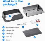 Stainless Steel Cat Litter Box with Lid, XL Litter Box for Big Cats, High Sided Metal Pan, Anti Leakage,Odor-Free & Easy Cleaning,Included Scoop &Trash Bag*2 & Mat & Sticker (Grey) - Image 9