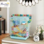 PawHut 18.5" Hamster Cage, 5 Tiers Small Animal House with Tunnel Tube System, Exercise Wheel, Water Bottle, Food Dish, Ramp, Light Blue - Image 3