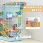 PawHut 18.5" Hamster Cage, 5 Tiers Small Animal House with Tunnel Tube System, Exercise Wheel, Water Bottle, Food Dish, Ramp, Light Blue - Image 5