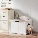 Unipaws Cat Litter Box Cover Enclosure, Cat Washroom Storage Bench, Indoor Cat House, Sturdy Wooden Structure, Spacious Storage, Easy Assembly, Fit Most of Litter Box, White - Image 4