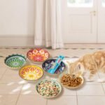 Ceramic Cat Bowls Set of 6 - Colorful Cute Shallow Cat Dishes - 5.75-Inch, Whisker Friendly and Wide - Microwave & Dishwasher Safe - 8.5 oz (250 ml) - Image 4