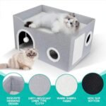 Large Cat House Indoor, Lavish Cat Cave Bed for Big Cats, Collapsible Hideaway with Scratching Area, Enclosed Cat Bed for Indoor Cats (Extended Gray, Large Size) - Image 6