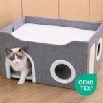 Large Cat House Indoor, Lavish Cat Cave Bed for Big Cats, Collapsible Hideaway with Scratching Area, Enclosed Cat Bed for Indoor Cats (Extended Gray, Large Size) - Image 9