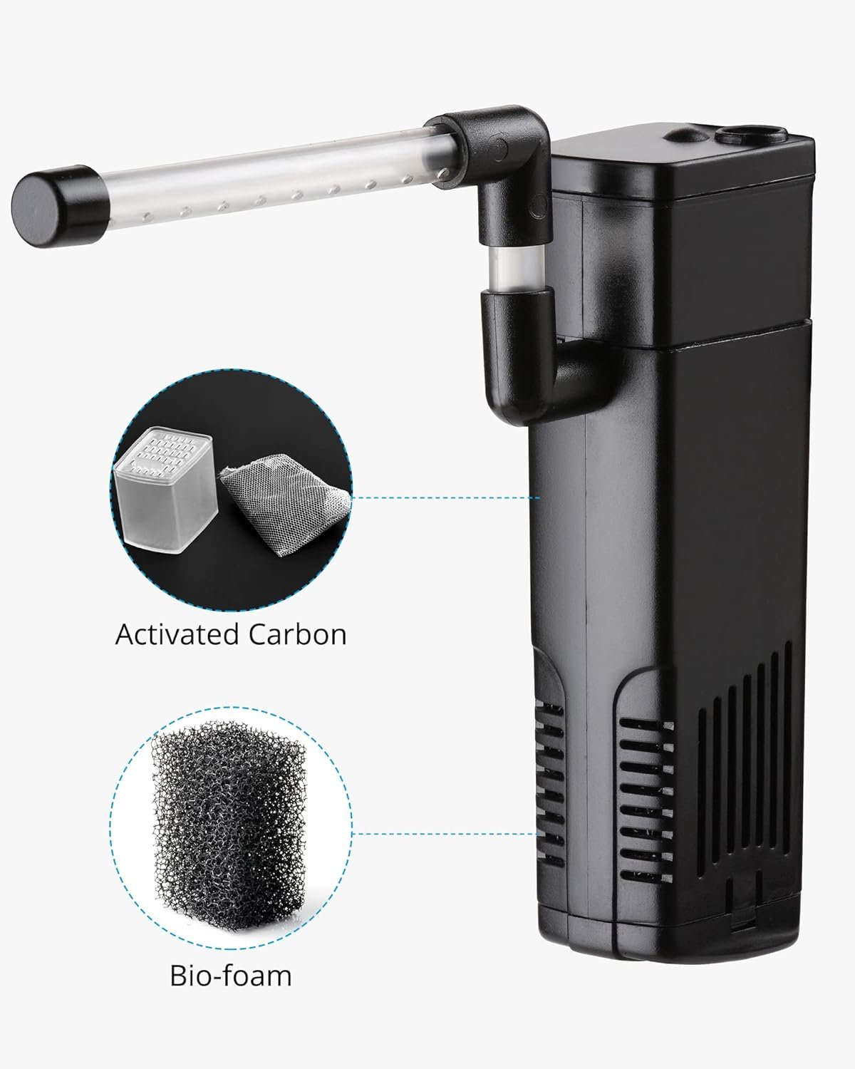 NICREW Aquarium Internal Filter, Submersible Power Filter with Multiple Function, Aeration System with Sponge Filter for Fish Tanks 2-5 Gallon, 40 GPH, 3.5W - Image 5