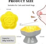 S&Q's CERAMICS Raised Slow Feeder Cat Bowl, Ceramic Elevated Cat Food Bowl Small Dogs Slow Feeder Bowl, Flower Shaped Slow Feeder for Dry and Wet Food (Yellow, 5.8") - Image 3