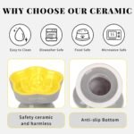 S&Q's CERAMICS Raised Slow Feeder Cat Bowl, Ceramic Elevated Cat Food Bowl Small Dogs Slow Feeder Bowl, Flower Shaped Slow Feeder for Dry and Wet Food (Yellow, 5.8") - Image 5