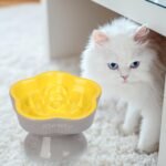 S&Q's CERAMICS Raised Slow Feeder Cat Bowl, Ceramic Elevated Cat Food Bowl Small Dogs Slow Feeder Bowl, Flower Shaped Slow Feeder for Dry and Wet Food (Yellow, 5.8") - Image 7