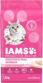 IAMS Proactive Health Sensitive Digestion & Skin Adult Dry Cat Food – with Turkey – 1.36KG (2.9LB) Bag - Image 3