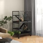PawHut 50"H 5-Tier Chinchilla Ferret Guinea Pig Cat Cage, Metal Deluxe Animal Critter Nation Cage for Kitten Rabbit, Small Pet House w/ Hammock Platform, Ramp, Tray, Charcoal Grey - Image 3