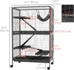 PawHut 50"H 5-Tier Chinchilla Ferret Guinea Pig Cat Cage, Metal Deluxe Animal Critter Nation Cage for Kitten Rabbit, Small Pet House w/ Hammock Platform, Ramp, Tray, Charcoal Grey - Image 6