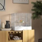 PawHut 22" Bird Cage for Budgie, Finches, Canaries, Love Birds, Large Parrot Cage with Wooden Stands, Slide-Out Tray, Handle, Food Containers, White - Image 3