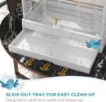 PawHut 22" Bird Cage for Budgie, Finches, Canaries, Love Birds, Large Parrot Cage with Wooden Stands, Slide-Out Tray, Handle, Food Containers, White - Image 4