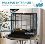 PawHut 22" Bird Cage for Budgie, Finches, Canaries, Love Birds, Large Parrot Cage with Wooden Stands, Slide-Out Tray, Handle, Food Containers, White - Image 5