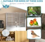 PawHut 22" Bird Cage for Budgie, Finches, Canaries, Love Birds, Large Parrot Cage with Wooden Stands, Slide-Out Tray, Handle, Food Containers, White - Image 6