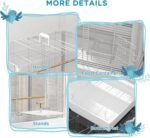 PawHut 22" Bird Cage for Budgie, Finches, Canaries, Love Birds, Large Parrot Cage with Wooden Stands, Slide-Out Tray, Handle, Food Containers, White - Image 7