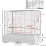 PawHut 22" Bird Cage for Budgie, Finches, Canaries, Love Birds, Large Parrot Cage with Wooden Stands, Slide-Out Tray, Handle, Food Containers, White - Image 8