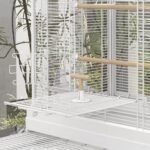 PawHut 22" Bird Cage for Budgie, Finches, Canaries, Love Birds, Large Parrot Cage with Wooden Stands, Slide-Out Tray, Handle, Food Containers, White - Image 9