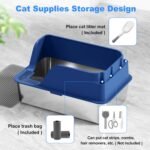 Stainless Steel Cat Litter Box with Lid, XL Litter Box for Big Cats, High Sided 304 Metal Pan, Anti Leakage,Odor-Free & Easy Cleaning,Included Scoop &Trash Bag*2 & Mat & Sticker (Blue) - Image 4