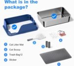 Stainless Steel Cat Litter Box with Lid, XL Litter Box for Big Cats, High Sided 304 Metal Pan, Anti Leakage,Odor-Free & Easy Cleaning,Included Scoop &Trash Bag*2 & Mat & Sticker (Blue) - Image 8