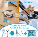 Cat Brush Grooming Kit 5pcs - Cat Brush for Shedding & Matted Fur, Self-Cleaning Brush with Flea Comb for Indoor Cats, Brush for Long-Haired Cats, Blue - Image 7