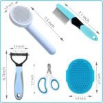 Cat Brush Grooming Kit 5pcs - Cat Brush for Shedding & Matted Fur, Self-Cleaning Brush with Flea Comb for Indoor Cats, Brush for Long-Haired Cats, Blue - Image 8