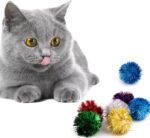 AUEAR, 12 Pack 2 Inch Sparkle Ball Shiny Tinsel Pom Poms Interactive Balls Cat Toy for Kittens Red Green Purple Gold Sliver Blue - Image 3