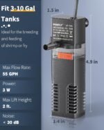 Pawfly Internal Aquarium Filter with 55 GPH Water Pump Quiet Submersible Bio Sponge Foam Filter - Image 3