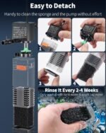 Pawfly Internal Aquarium Filter with 55 GPH Water Pump Quiet Submersible Bio Sponge Foam Filter - Image 7