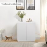 unipaws Tall Cat Litter Box Enclosure with Shelves, Hidden Litter Box Cover for Tall or Top Entry Litter Box, Kitty Enclosed Litter Box Cabinet, Cat Box Furniture, White - Image 3