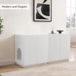 unipaws Tall Cat Litter Box Enclosure with Shelves, Hidden Litter Box Cover for Tall or Top Entry Litter Box, Kitty Enclosed Litter Box Cabinet, Cat Box Furniture, White - Image 4