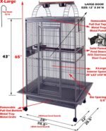 Extra Large Double Ladders Open Play Top Wrought Iron Bird Parrot Parakeet Finch Macaw Cockatoo Cage, Include Seed Guard and Toy Hook (35.5" L x 30.5" W x 66" H, Black Vein) - Image 3