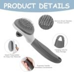 Cat Brushes for Indoor Cats, Dog Brush for Shedding with Metal Cat Comb, Self Cleaning Pet Hair Brush with Release Button for Grooming Kitten(Dark Gray) - Image 4