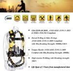 3D-Rings Industrial Fall Protection Safety Harness With Waist Tounge Buckle | Leg Tounge Buckles | Waist & Shoulder Pad Support CSA＆ANSI Compliant Full Body Personal Protection Equipment - Image 3