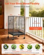 VEVOR Bird Cage, 18 x 18 x 30 inch, Open Flat Top, Wrought Iron Bird Flight Cage with Perches, Slide-Out Tray and Plastic Feeders, Casters, for Parrot, Blue Tit, Cockatiel, Canary, Budgerigar, Conure - Image 3