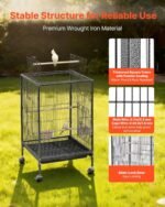 VEVOR Bird Cage, 18 x 18 x 30 inch, Open Flat Top, Wrought Iron Bird Flight Cage with Perches, Slide-Out Tray and Plastic Feeders, Casters, for Parrot, Blue Tit, Cockatiel, Canary, Budgerigar, Conure - Image 4