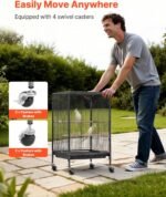 VEVOR Bird Cage, 18 x 18 x 30 inch, Open Flat Top, Wrought Iron Bird Flight Cage with Perches, Slide-Out Tray and Plastic Feeders, Casters, for Parrot, Blue Tit, Cockatiel, Canary, Budgerigar, Conure - Image 6