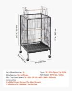 VEVOR Bird Cage, 18 x 18 x 30 inch, Open Flat Top, Wrought Iron Bird Flight Cage with Perches, Slide-Out Tray and Plastic Feeders, Casters, for Parrot, Blue Tit, Cockatiel, Canary, Budgerigar, Conure - Image 8