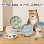 Melamine Slow Feeder Cat Bowls - Set of 3 Cat Food Dishes - Fun Maze Design for Slow Feeding - Dishwasher Safe - White × 3 - Image 9