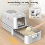 Enclosed Stainless Steel Cat Litter Box with Lid，XL Large Metal Cat Box with Drawer for Big Cats,Top Exit Kitty Litter Box Includes Scoop, Filter Pedal,Odor Control, Easy Cleaning - Image 3