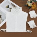 NICENEEDED Pleated Fake Collar Shirts with Wrist Cuffs, Detachable Victorian Chiffon False Dickey Collar Blouse Set, Half Shirt Collar for Women Sweater Coat - Image 5